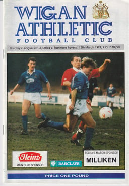 Wigan Athletic v Tranmere Rovers Match Programme 1991-03-12